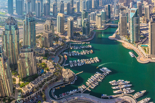 Aerial view of the Dubai Marina (photo: Alexandr Vlassyuk/Shutterstock) Middle East Cruise Tips