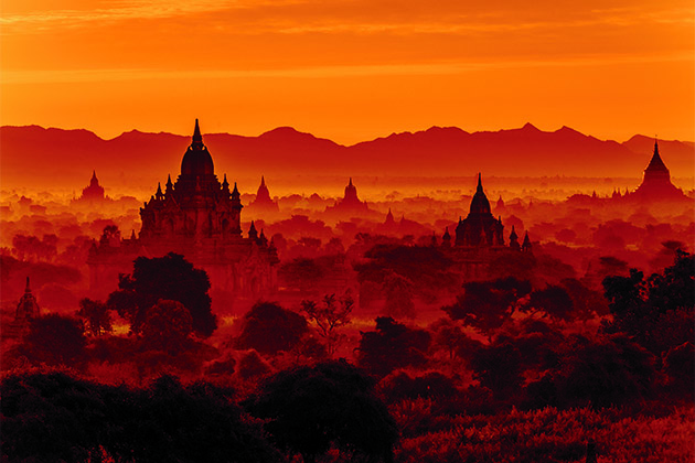 Bagan in Myanmar (Photo: AmaWaterways) Sunset over Bagan Archaeological Zone