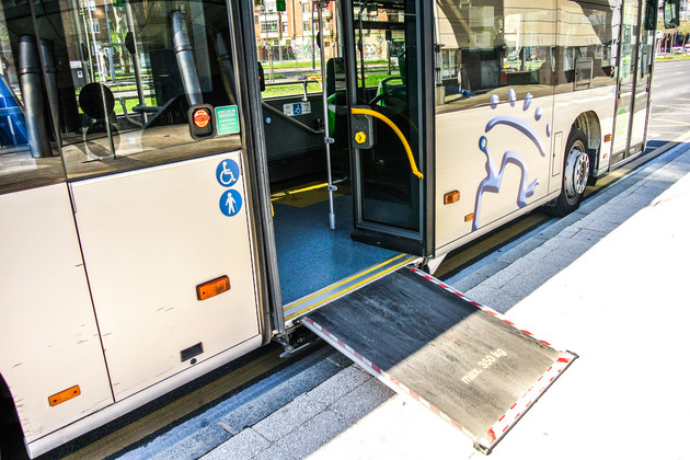 Access ramp on a bus. (photo Ander/Shutterstock) Access ramp on a bus.