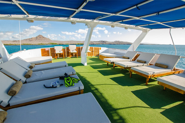 Ecoventura's M/Y Erik (Photo: Ecoventura) Sun deck on Ecoventura's M/Y Erik yacht