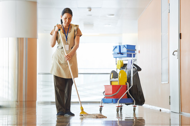 The staff and crew do everything in their power to keep the ships safe ans sanitary. (photo: Dmitry Kalinovsky/Shutterstock) Adult cleaner maid woman with mop and uniform cleaning