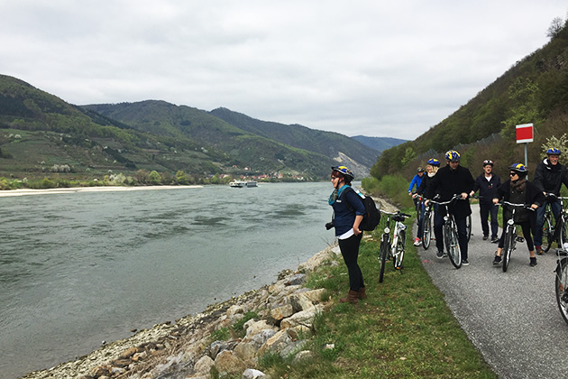 Taking a break to enjoy the view (photo Chris Gray Faust) Bicycling along the Danube
