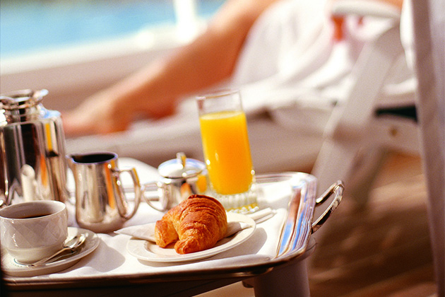 Room service (Photo: Crystal Cruises) Close up of luxury ship room service breakfast