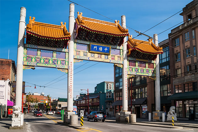 Vancouver's Chinatown (Photo: DeymosHR/Shutterstock.com) Millennium Gate on Pender Street in Chinatown in Vancouver