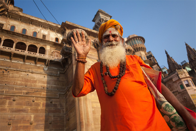 Hindu sadhu in Varanasi, India (Photo: Seng Kit/Shutterstock.com) Greetings from an unidentified Hindu sadhu holy man, standing on the ghat near the Ganges river in Varanasi, India