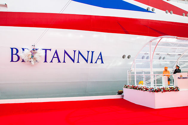 The 2015 christening of P&O's Britannia by Queen Elizabeth II. (Photo: P&O Cruises) The 2015 christening of P&O's Britannia by Queen Elizabeth II.