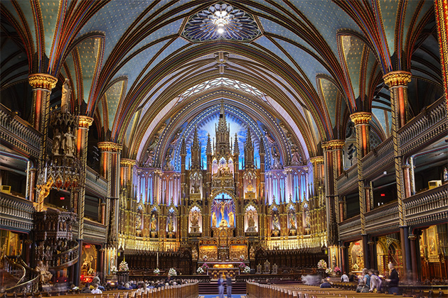 The Notre-Dame Basilica in Montreal (Photo: A G Baxter/Shutterstock.com) Interior of the Gothic revival Notre Dame basilica in Montreal