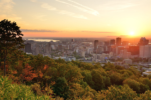 View of Montreal from Mont Royal (Photo: Songquan Deng/Shutterstock.com) Montreal at dusk with urban skyscrapers viewed from Mont Royal