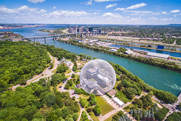 Montreal (Photo: R.M. Nunes/Shutterstock.com) Montreal Biosphere and Jacques Cartier bridge aerial view, Montreal, Quebec, Canada