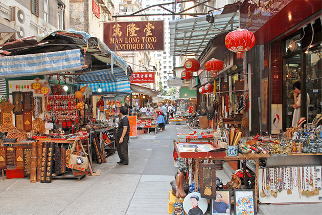 An antiques street market in Hong Kong, China. (claudio zaccherini/Shutterstock) Asian street market