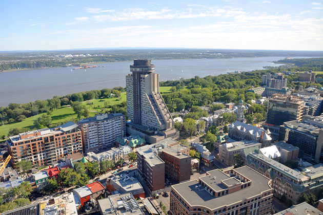 Aerial view of Quebec City and the St. Lawrence River (photo: jiawangkun/Shutterstock) Aerial view of Quebec City and the St. Lawrence River