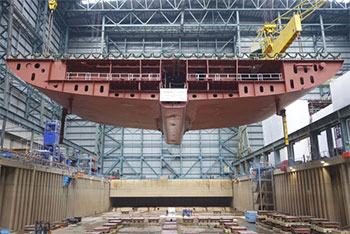Keel laying for Royal Caribbean International's Ovation of the Seas at the Meyer Werft Shipyard (photo: Meyer Werft Shipyard) keel laying for ovation of the seas