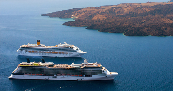 Ships sailing the Mediterranean (Photo: Ravil Sayfullin/Shutterstock) two ships sailing the Mediterranean near Santorini