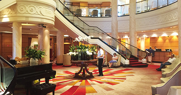 Grand Lobby on QM2 (photo: Kerry Spencer) Grand Lobby on QM2