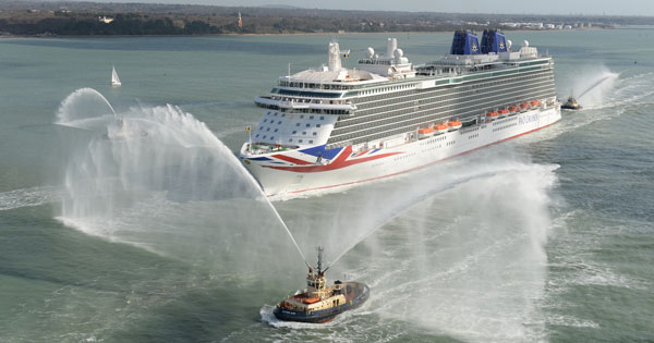 Britannia arriving in Southampton, used to illustrate huge boost in UK passenger numbers in 2015 (image: James Morgan Photography/P&O Cruises) Britannia arriving in Southampton