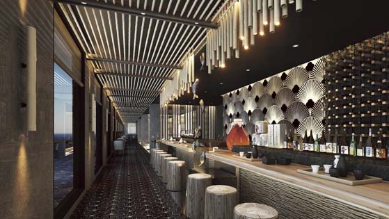 Pan Asian Dining (Photo: Scenic) cruise ship dining room with bar and wall of windows