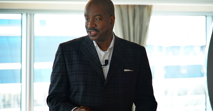 HAL President Orlando Ashford reveals new EXC features (Photo: JD Andrews) Holland America Explorations Central announcement
