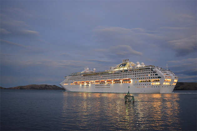 Dawn Princess in port at night