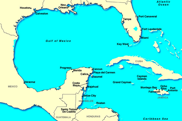 map of western caribbean cruise ports