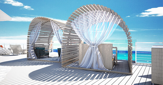 Celebrity Flora glamping cabanas (Image: Celebrity Cruises) Rendering of Celebrity Flora glamping cabanas
